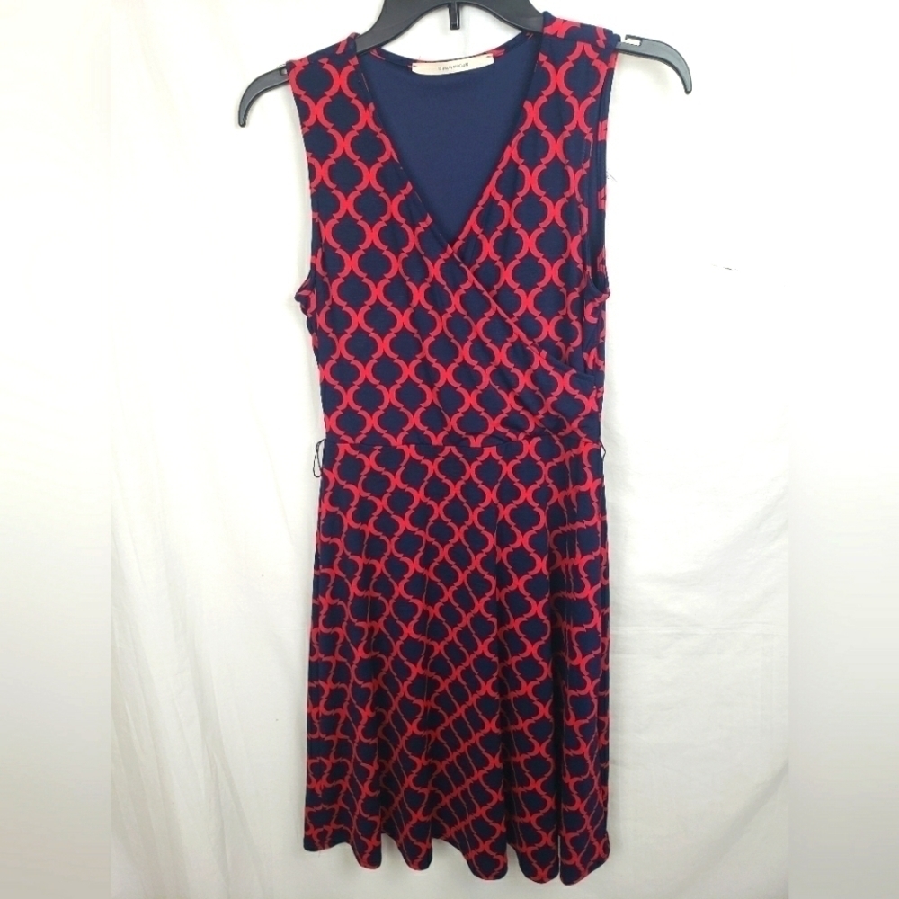 Hawthorne Red And Navy Sleeveless Geometric Print Dress Sz S